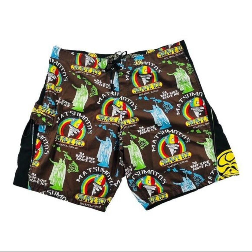 Hawaiian Island Creations Mens Board Shorts Matsu Motto’s Shaved Ice 44 (10142)